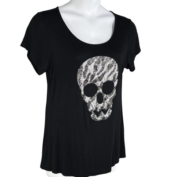 Black Skull 3D Graphic T-Shirt Womens XL Goth Biker Punk Edgy Alternative Top - Picture 4 of 13